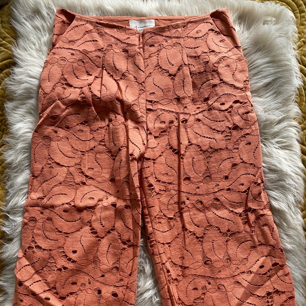 Coral Anthropologie Wide Leg Pants